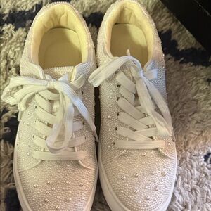 White Rhinestone Embellished Women’s Sneakers